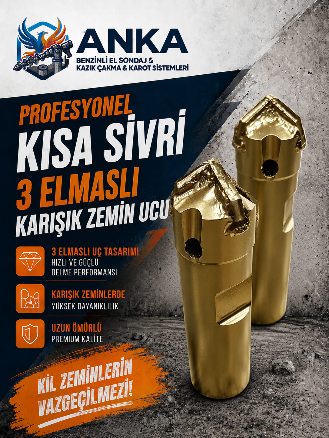 PROFESYONEL 32 MM KISA SİVRİ ÖĞÜTÜCÜ KARIŞIK ZEMİN UCU - Anka Hilti Karot