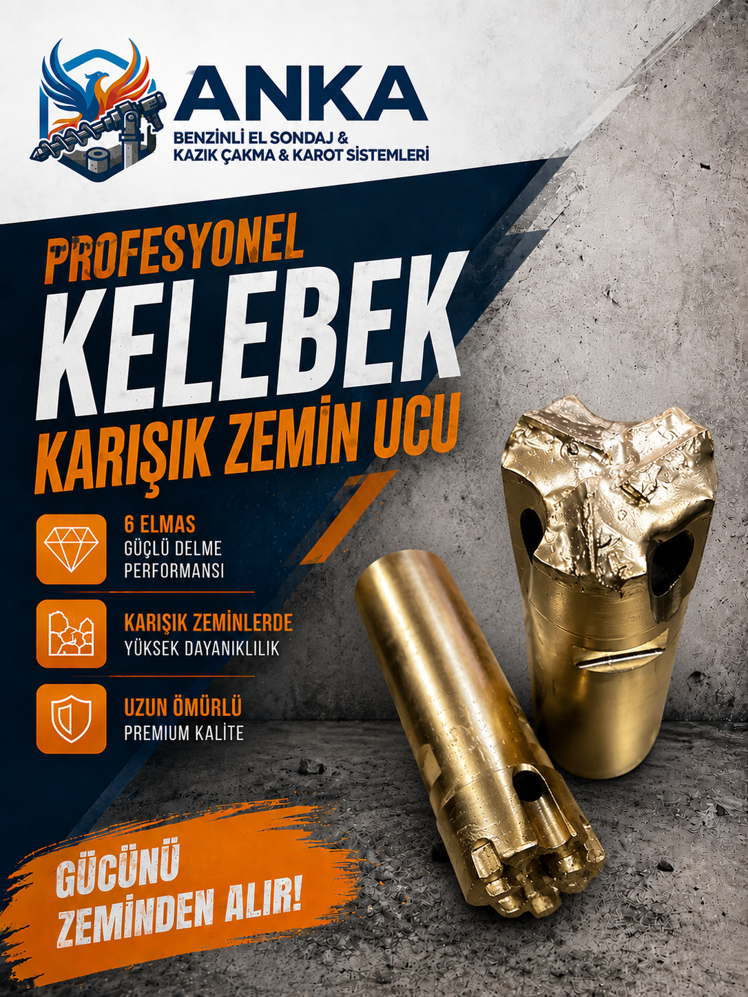 PROFESYONEL 3 ELMAS KELEBEK KARIŞIK ZEMİN KAROT UÇLARI - Anka Hilti Karot