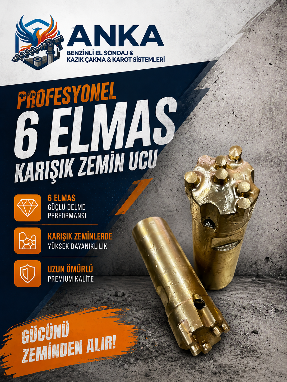 PROFESYONEL 6 ELMAS KARIŞIK ZEMİN KAROT UCU - Anka Hilti Karot